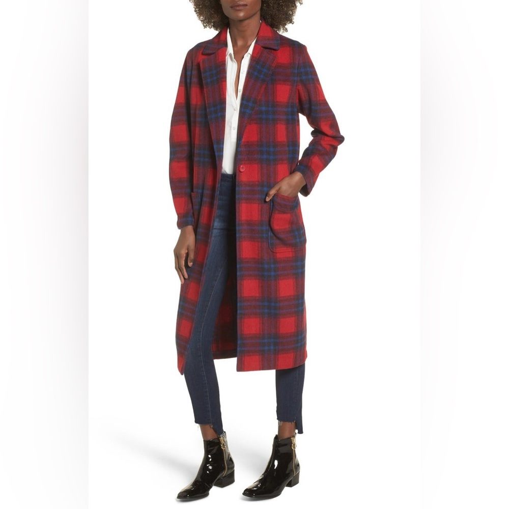 Leith Single Button Plaid Coat-Size Medium - Picture 1 of 7